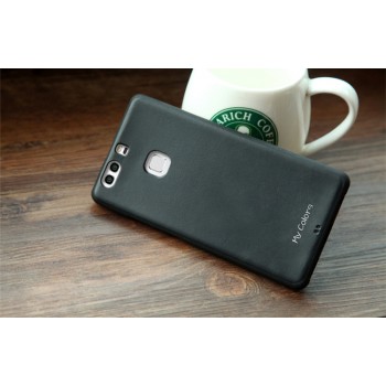Силиконовый матовый непрозрачный чехол текстура Кожа для Huawei P9 Plus  Черный