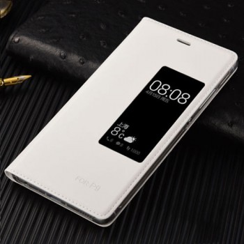 Чехол горизонтальная книжка на пластиковой основе с окном вызова для Huawei P9 Plus Белый