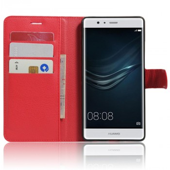 Чехол портмоне подставка на силиконовой основе на магнитной защелке для Huawei P9 Plus  Красный
