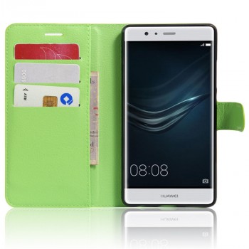 Чехол портмоне подставка на силиконовой основе на магнитной защелке для Huawei P9 Plus  Зеленый