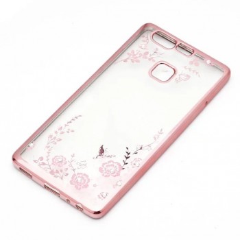 Силиконовый матовый полупрозрачный чехол с текстурным покрытием Металлик для Huawei P9 Plus Розовый