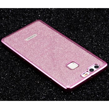 Силиконовый матовый непрозрачный чехол с текстурным покрытием Узоры для Huawei P9 Plus  Розовый