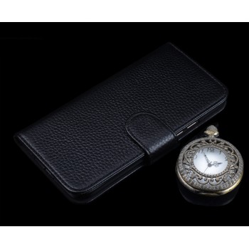 Кожаный чехол портмоне (премиум нат. кожа) с крепежной застежкой для Huawei P9 Plus  Черный