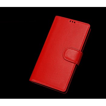 Кожаный чехол портмоне (премиум нат. кожа) с крепежной застежкой для Huawei P9 Plus  Красный