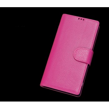 Кожаный чехол портмоне (премиум нат. кожа) с крепежной застежкой для Huawei P9 Plus  Розовый