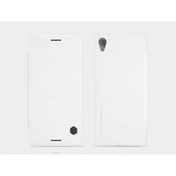 Чехол горизонтальная книжка на пластиковой основе с отсеком для карт текстура Кожа для Sony Xperia X Performance  Белый