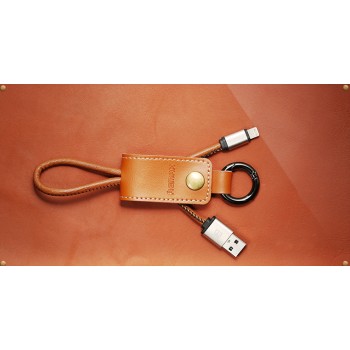 Кабель USB 2.0-Lightning 0.3м в кожаной оплетке формат Брелок Коричневый