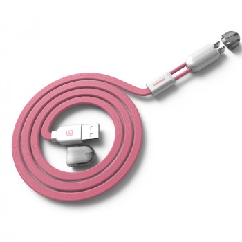 Комбинированный кабель плоского сечения USB-Micro USB/Lightning 1m для одновременной зарядки Розовый