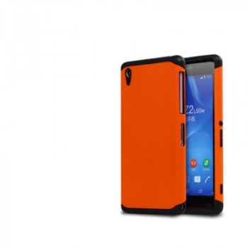 Противоударный двухкомпонентный силиконовый матовый непрозрачный чехол с поликарбонатными вставками экстрим защиты для Sony Xperia Z2 Оранжевый