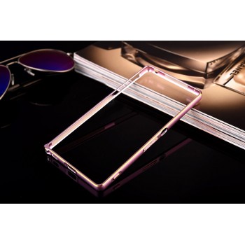 Металлический округлый бампер на пряжке с золотой окантовкой для Sony Xperia M4 Aqua Розовый