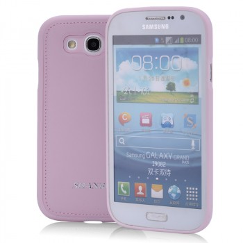 Силиконовый матовый непрозрачный чехол с текстурным покрытием Кожа для Samsung Galaxy Grand Розовый