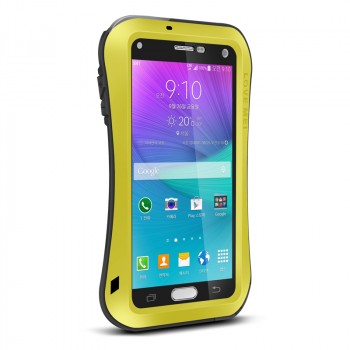 Эксклюзивный многомодульный ультрапротекторный пылевлагозащищенный ударостойкий нескользящий чехол алюминиево-цинковый сплав/силиконовый полимер с закаленным защитным стеклом для Samsung Galaxy Note 4  Желтый