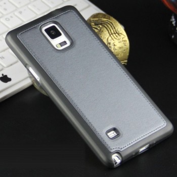 Силиконовый матовый непрозрачный чехол с текстурным покрытием Кожа для Samsung Galaxy Note 4 Серый