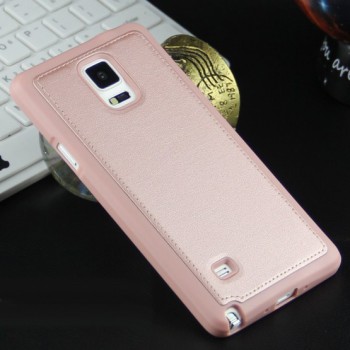 Силиконовый матовый непрозрачный чехол с текстурным покрытием Кожа для Samsung Galaxy Note 4 Розовый