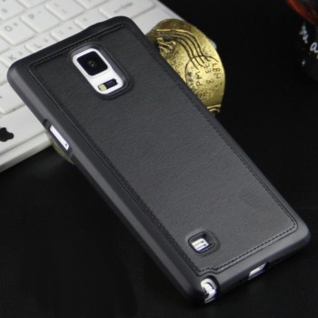 Силиконовый матовый непрозрачный чехол с текстурным покрытием Кожа для Samsung Galaxy Note 4 Черный