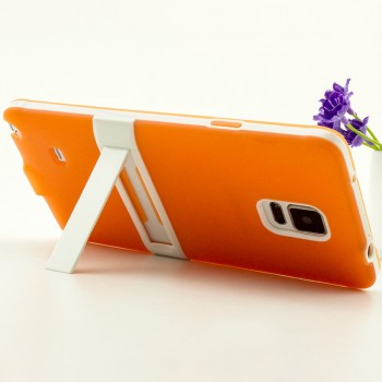 Двухкомпонентный силиконовый матовый непрозрачный чехол с поликарбонатным бампером и встроенной ножкой-подставкой для Samsung Galaxy Note 4  Оранжевый