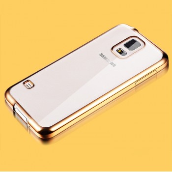 Силиконовый матовый полупрозрачный чехол с текстурным покрытием Металлик для Samsung Galaxy S5 (Duos)  Бежевый