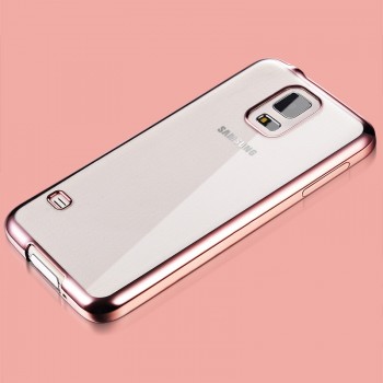 Силиконовый матовый полупрозрачный чехол с текстурным покрытием Металлик для Samsung Galaxy S5 (Duos)  Розовый