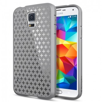Силиконовый матовый непрозрачный противоударный премиум чехол для Samsung Galaxy S5 (Duos)  Серый