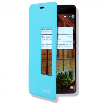 Чехол горизонтальная книжка подставка на клеевой основе с окном вызова для Elephone P9000 Lite  Голубой