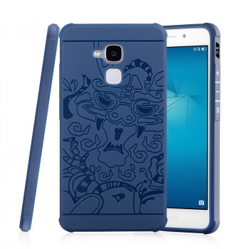 Силиконовый матовый непрозрачный дизайнерский фигурный чехол с текстурным покрытием Дракон для Huawei Honor 5C  Синий