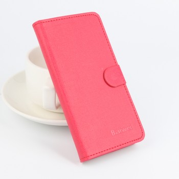 Чехол горизонтальная книжка подставка на клеевой основе с отсеком для карт и текстурным покрытием на магнитной защелке для Elephone P9000 Lite  Красный