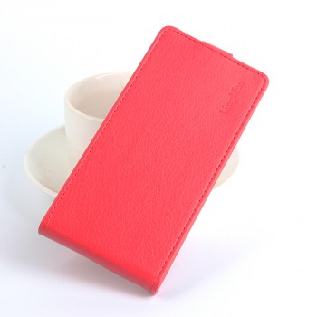 Чехол вертикальная книжка на клеевой основе с отсеком для карт на магнитной защелке для Elephone P9000 Lite  Красный