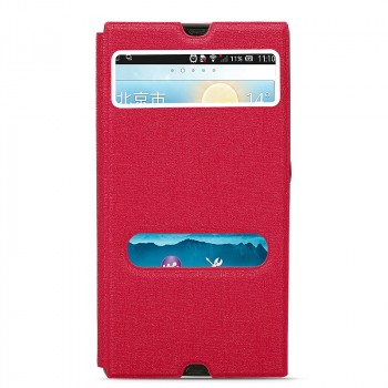 Текстурный чехол горизонтальная книжка подставка на пластиковой основе с окном вызова и свайпом для Sony Xperia Z Красный