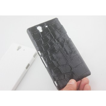 Пластиковый непрозрачный матовый чехол с текстурным покрытием Кожа для Sony Xperia Z Черный