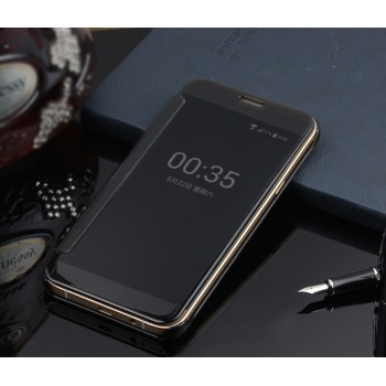Пластиковый полупрозрачный чехол с полупрозрачной крышкой с зеркальным покрытием для Samsung Galaxy J1 (2016) Черный