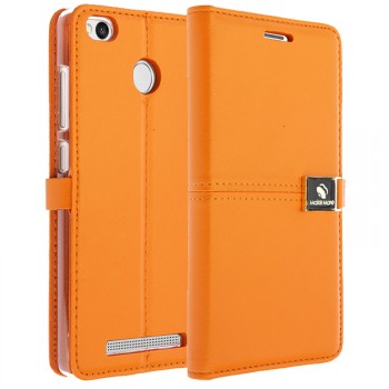 Кожаный чехол портмоне подставка на пластиковой основе на магнитной защелке для Xiaomi RedMi 3 Pro/3S Оранжевый