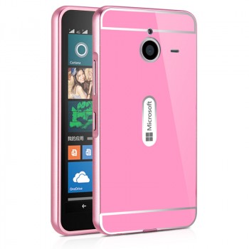 Двухкомпонентный чехол c металлическим бампером с поликарбонатной накладкой для Microsoft Lumia 640 XL  Розовый