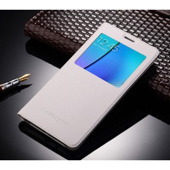 Чехол горизонтальная книжка на пластиковой основе с окном вызова для Samsung Galaxy J5 Белый