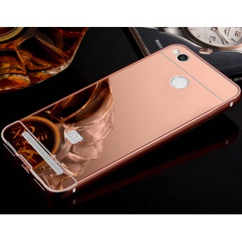 Двухкомпонентный чехол c металлическим бампером с поликарбонатной накладкой и зеркальным покрытием для Xiaomi RedMi 3 Pro/3S Розовый