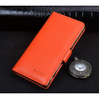 Кожаный чехол портмоне подставка (премиум нат. кожа) с крепежной застежкой для Sony Xperia XA Ultra  Оранжевый