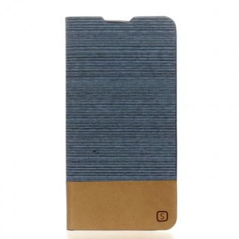 Чехол горизонтальная книжка подставка на силиконовой основе с отсеком для карт и тканевым покрытием для LG K10  Голубой