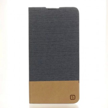 Чехол горизонтальная книжка подставка на силиконовой основе с отсеком для карт и тканевым покрытием для LG K10  Серый