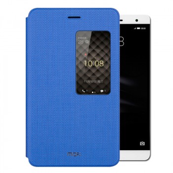 Чехол книжка подставка на непрозрачной силиконовой основе с тканевым покрытием и окном вызова для Huawei MediaPad T2 7.0 Pro  Синий