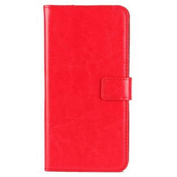 Вощеный чехол портмоне подставка на пластиковой основе на магнитной защелке для HTC Desire 828  Красный