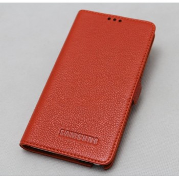 Кожаный чехол горизонтальная книжка подставка (премиум нат. кожа) с крепежной застежкой для Samsung Galaxy Alpha  Оранжевый