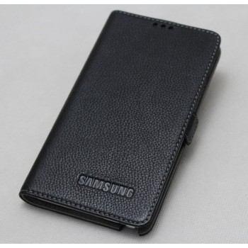 Кожаный чехол горизонтальная книжка подставка (премиум нат. кожа) с крепежной застежкой для Samsung Galaxy Alpha  Черный