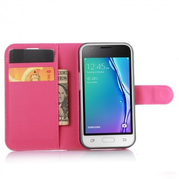 Чехол портмоне подставка на силиконовой основе на магнитной защелке для Samsung Galaxy J1 mini (2016) Пурпурный