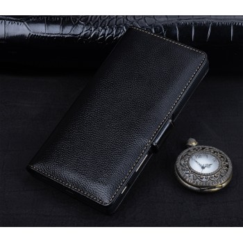 Кожаный чехол портмоне (премиум нат. кожа) с крепежной застежкой для Sony Xperia E5 Черный
