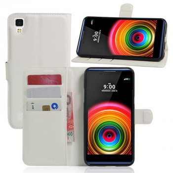 Чехол портмоне подставка для LG X Power с магнитной защелкой и отделениями для карт Белый