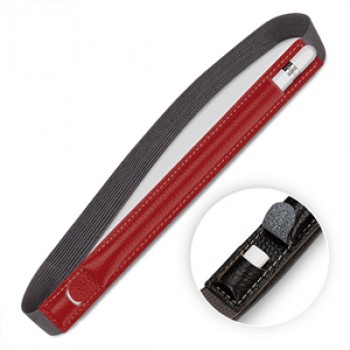 Кожаный мешок (нат. кожа) для Apple Pencil с отдельным карманом на клапане для переходника на регулируемом резиновом поясе Красный