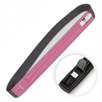 Кожаный мешок (нат. кожа) для Apple Pencil с отдельным карманом на клапане для переходника на регулируемом резиновом поясе Розовый