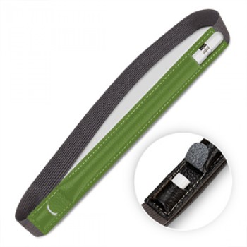 Кожаный мешок (нат. кожа) для Apple Pencil с отдельным карманом на клапане для переходника на регулируемом резиновом поясе Зеленый