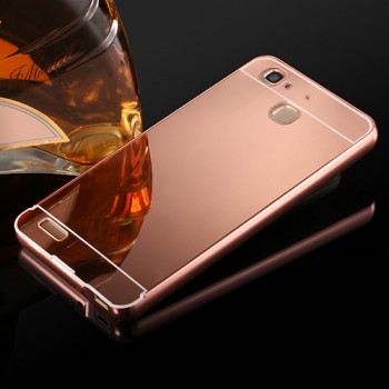 Двухкомпонентный чехол c металлическим бампером с поликарбонатной накладкой и зеркальным покрытием для Huawei GR3 Розовый