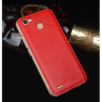 Двухкомпонентный чехол c металлическим бампером с поликарбонатной накладкой и поверхностью из нат. кожи для Huawei GR3 Красный