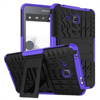 Противоударный двухкомпонентный силиконовый матовый непрозрачный чехол с поликарбонатными вставками и встроенной ножкой-подставкой для Samsung Galaxy Tab A 7 (2016) Фиолетовый
